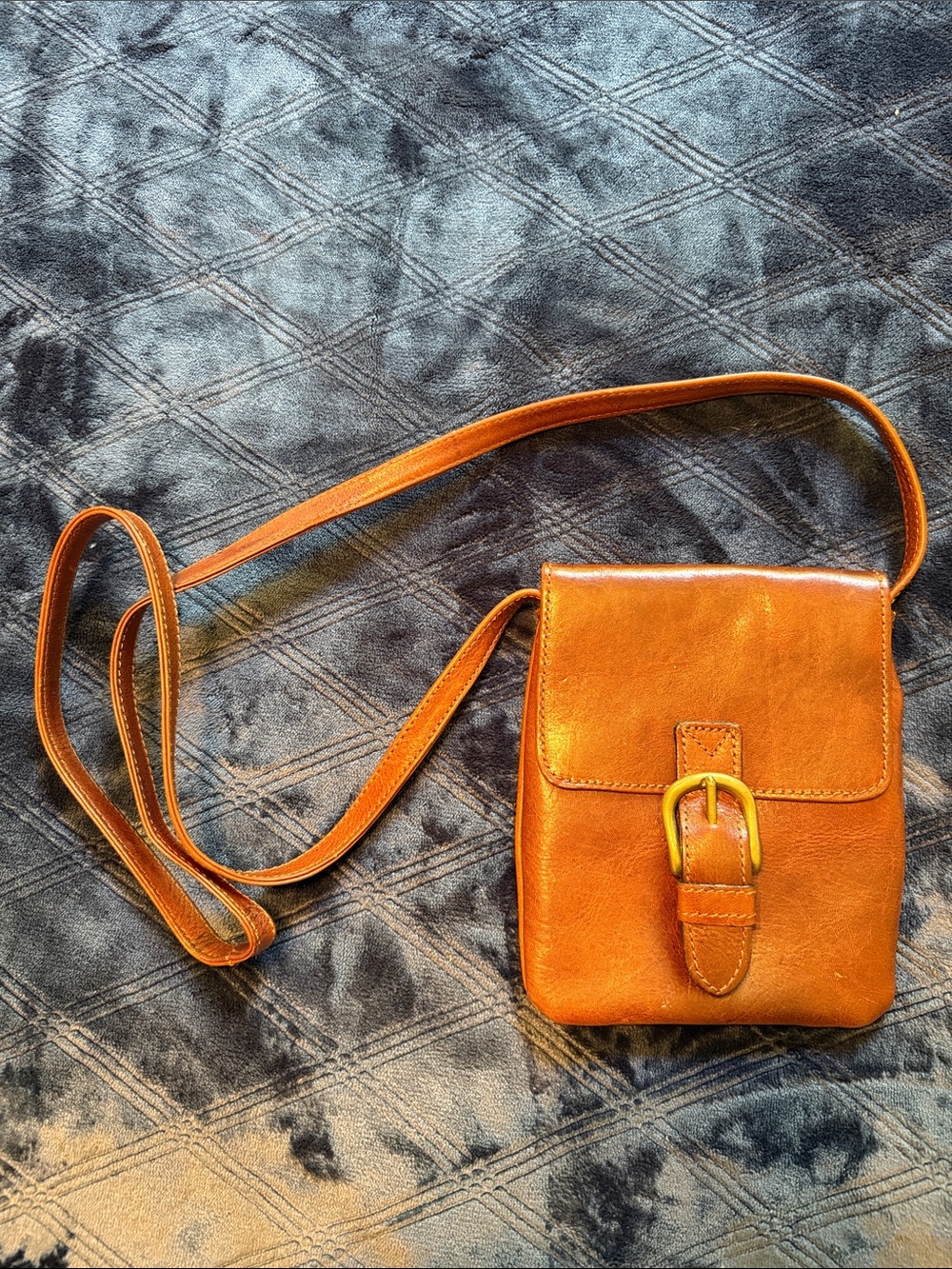 Sabina Cognac Brown Leather Crossbody with Buckle